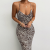 Women'S Fashion Sexy Zebra Printing Backless Spaghetti Strap Dress