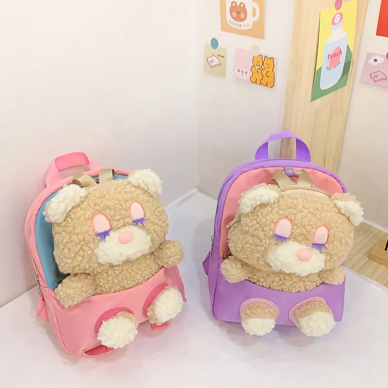 Children Kids Baby Fashion Boys Girls Cartoon Bear Doll Plushtoy Backpack School Bag