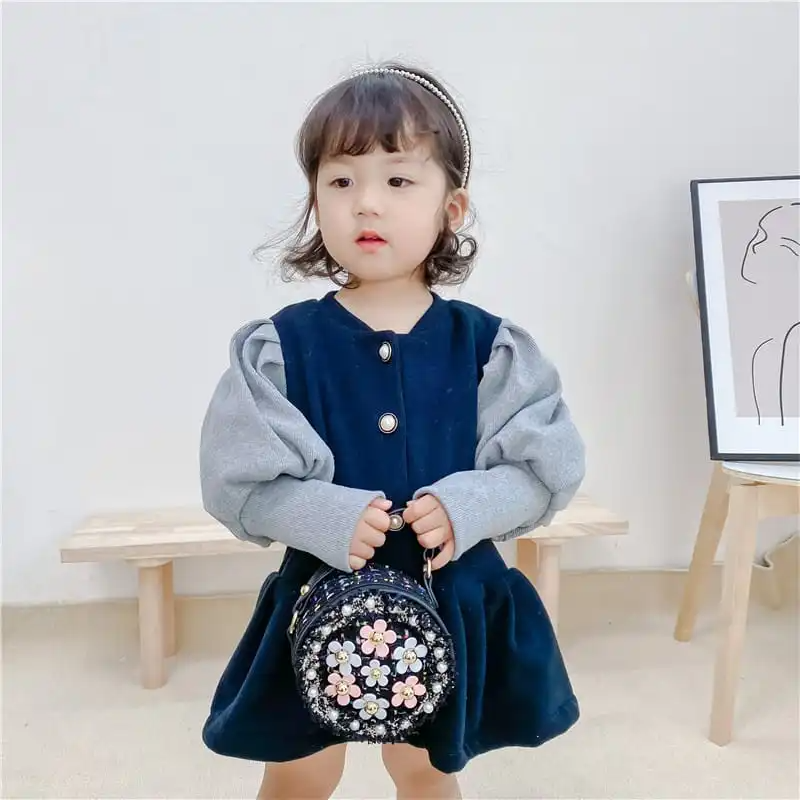 Girls Round Flower Decoration Crossbody Bag