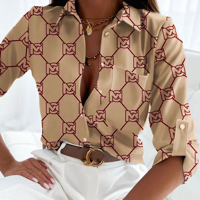 Women'S Fashion Printing Long Sleeve Lapel Single-Breasted Shirt