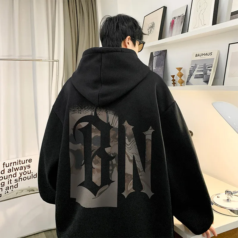 Men Autumn Winter Fashion Casual Solid Color Letter Oversize Plus Size Hoodies