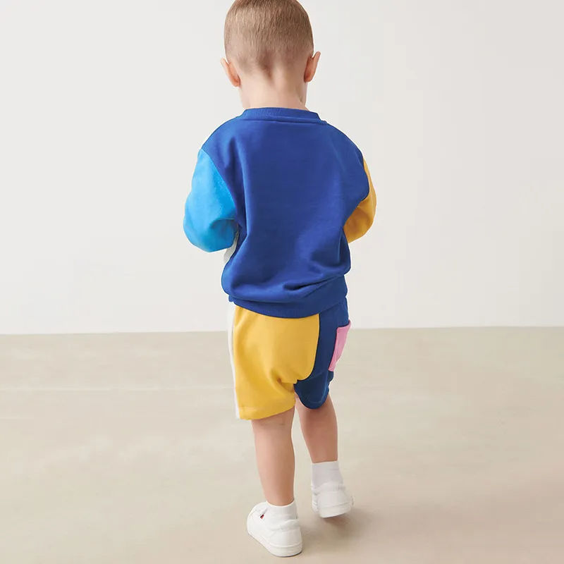 Kids Toddler Big Boys Fashion Casual Colorblock Round Neck Long Sleeve Sweatshirts Shorts Sets