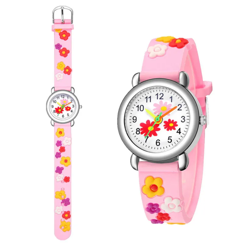 Kids Cartoon Watch 3d Embossed Bump Cute Floral Pattern Plastic Strap Watch