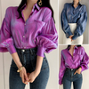 2 Pieces  Fashion Elegant Women Lapel Pocket Lantern Sleeve Long Sleeve Shirt Blouse