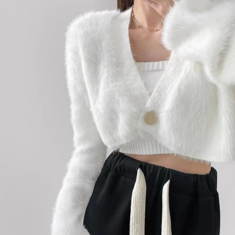 Fashion Women Solid Color Sweet Plush Loose Knitwear Cardigan