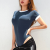 Women'S Fashion Basic Letter Embroidered Round Neck Slim-Fit Bodysuit