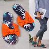 Women Plus Size Fashion Floral Printed Bow Flat Slippers