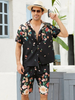 Men'S Casual Short Sleeve Floral Print Loose Beach Shirt And Pants Two-Piece Set