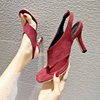 (2 pair) Women Fashion Sexy PU Solid Color Suede Stiletto Heel Ankle Strap Buckle Thong Sandals