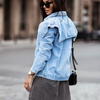 Women Casual Loose Ordinary Washed Navy Collar Denim Jacket Coat