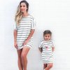 Mother And Daughter Stripe Wings Slim Back V-Neck Family Matching Short Sleeve Casual Dress