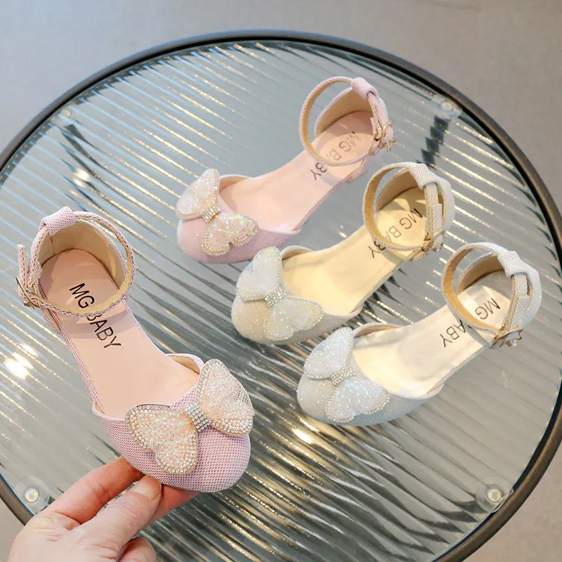 Children Kids Baby Fashion Girls Rhinestone Butterfly Princess Buckle Strap Low Sandals Shoes