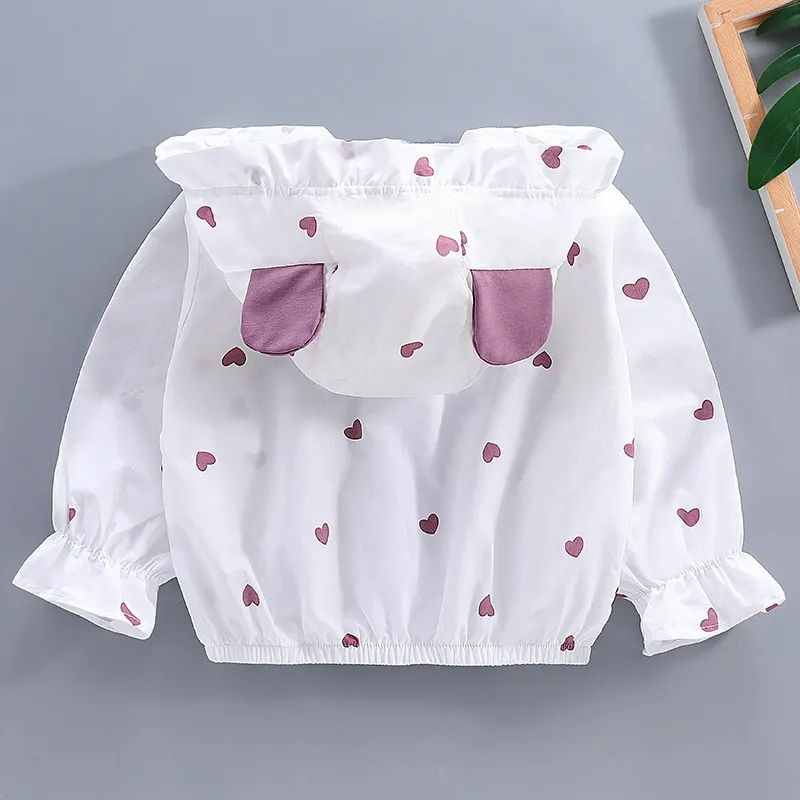 Children Kids Baby Fashion Girls Long Sleeve Cartoon Heart Print Casual Hooded Zipper Jacket