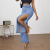 Women Fashion Elegant Casual Loose Ripped Side-Slit Wide Legs Jeans