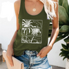 2 Pieces Women Casual Summer Vacation Large Size Coconut Tree Printing Tank Top