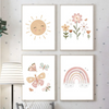 (Buy 1 Get 2) Pink Small Fresh Flower Rainbow Canvas Painting Kids Bedroom Poster Frameless Painting Core