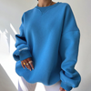 Fashion Women Round Neck Solid Color Loose Long-Sleeved Casual Sweatshirt