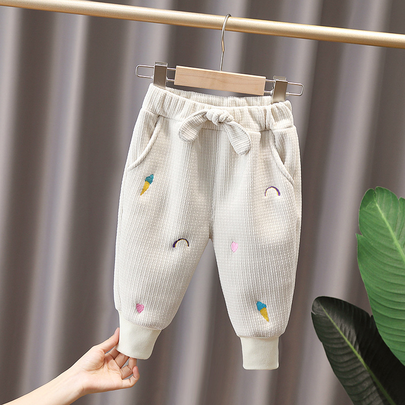 Kids Cute Cartoon Rainbow Ice Cream Pattern Thickening Plush Warm Sweatpants