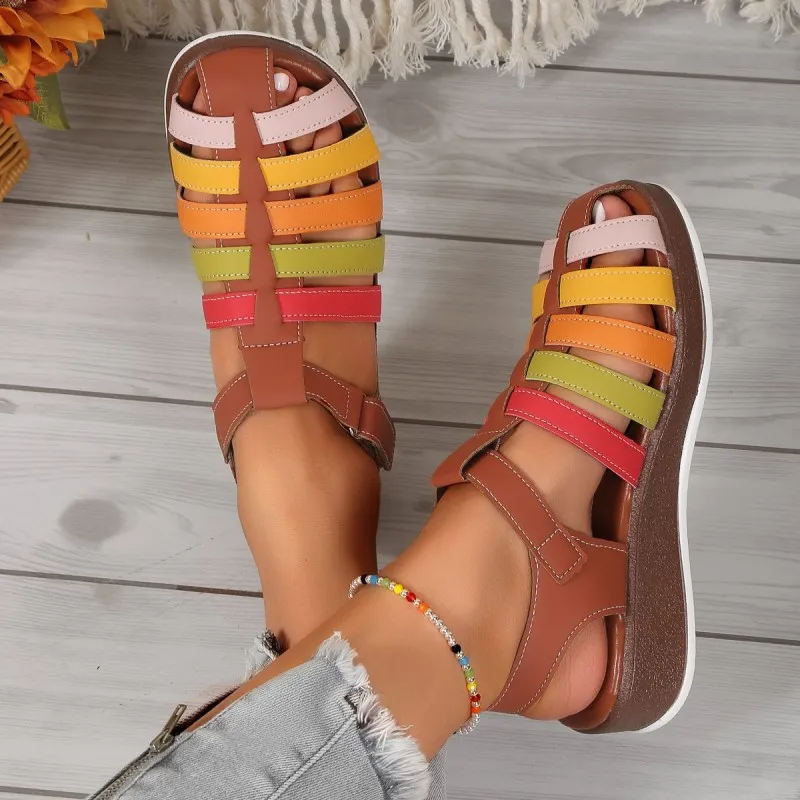 Women Fashion Plus Size Colorful Cover Toe Thick-Soled Roman Sandals