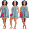 Women Casual Sleeveless Solid Color Ruffled Loose Denim Dress