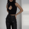 Fashion Women Solid Color Sleeveless Hollow Slim Fit Cropped Knitwear Top