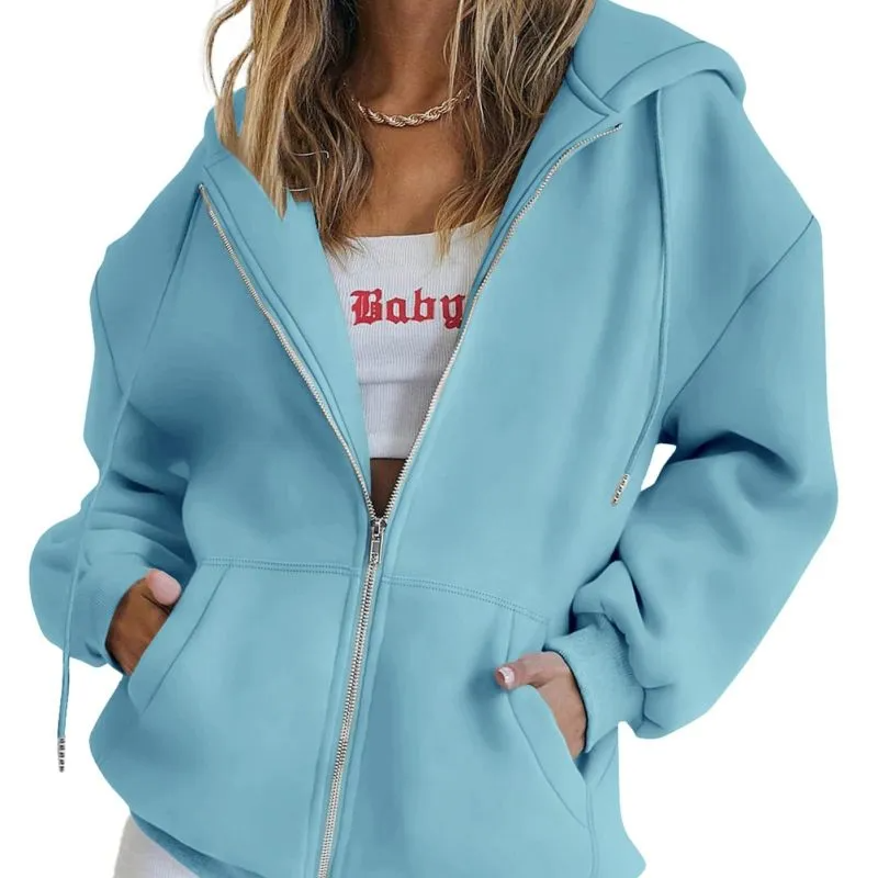 (Buy 1 Get 1) Women Casual Loose Zipper Long Sleeve Hooded Sweatshirt Jacket