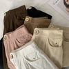 Women Summer Washed Coconut Buckle Basic Solid Color Semi-Elastic High Waist A-Line Skirt