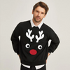 Christmas Cartoon Cute Antler Print Round Neck Long Sleeve Sweatshirt