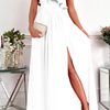 Women Elegant Solid Color One Shoulder Sleeveless Ruffle Side-Slit Dress