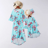 Fashion Casual Vacation Family Mother-Daughter Child Floral Printed Long-Sleeve Dress