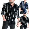 Men Striped Business Print Lapel Casual Long Sleeve Shirt