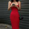 Women Fashion Solid Color Sexy Halter Neck Slim Dress