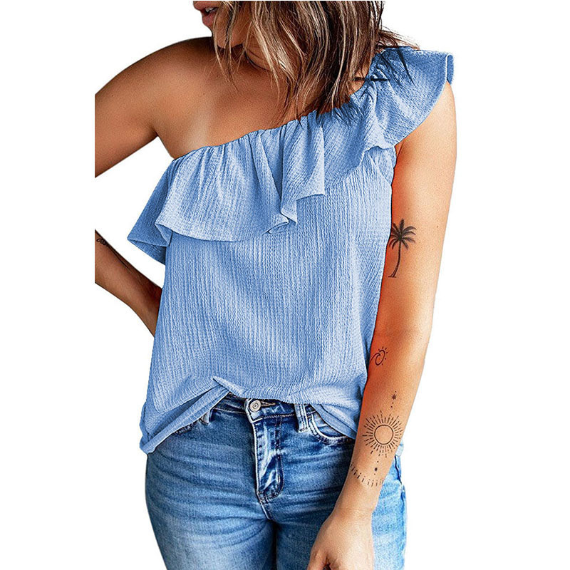 Women'S Fashion Ruffled One Shoulder Shirt