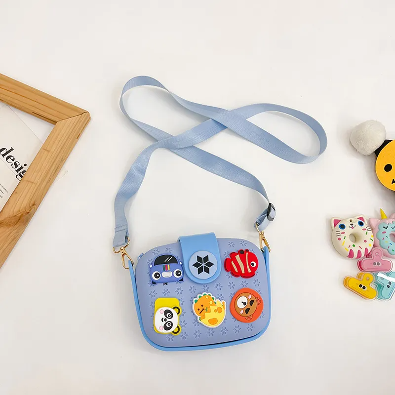 Kids Girls Fashion Sweet Candy Color Cartoon Bunny Fish Duck Dinosaur Flower Silicone Mini Square Handle Crossbody Bag