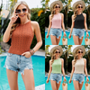 Women Summer Casual Knit Design Solid Color Slim Tank Top