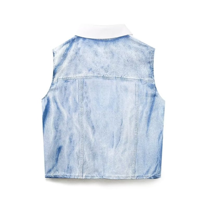 Women Fashion Lapel Sleeveless Denim Vest