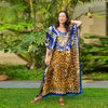 Women Ramadan /Eid Fashion Casual Leopard Printing Batwing Sleeve Long Dress