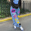 Women'S Fashion Casual Cartoon Printing Loose Denim Pants