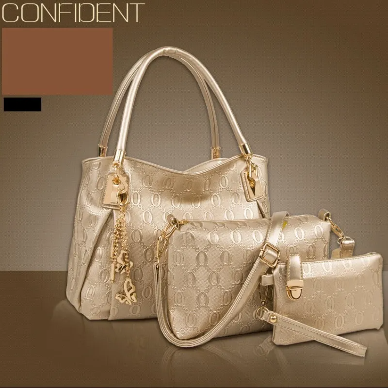 Women Retro Fashion Embossed Shoulder Handbag Three-Piece Set