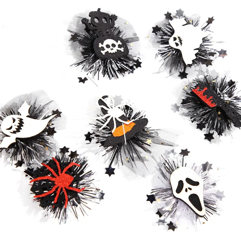 (Buy 1 Get 2) Halloween Hairpin Headwear Adult Children Ghost Festival Party Decoration Hairpin Pumpkin Ghost Mesh Side Clip Accessories