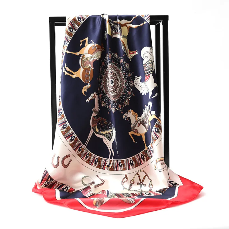 (Buy 1 Get 2) 90*90Cm Women'S Fashion Horse Print Scarf