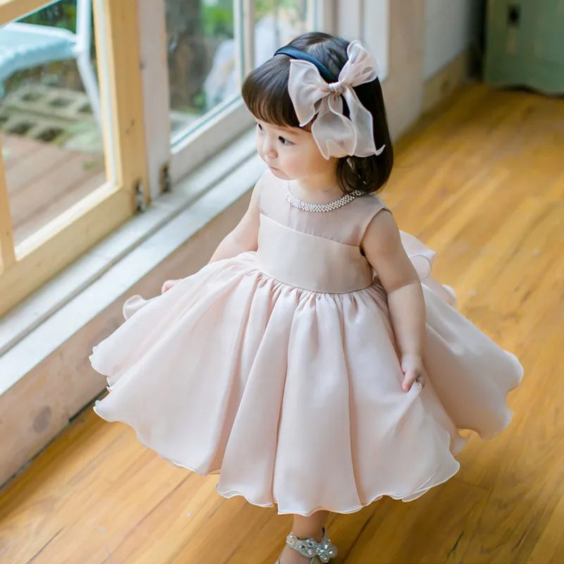 Kids Toddler Girls Fashion Party Cute Sweet Solid Color Bow Pleated Sleeveless Mesh Party Tutu Dress