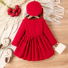 Toddler Girls Fashion Casual Solid Color Corduroy Bow Long Sleeve Round Neck Dress