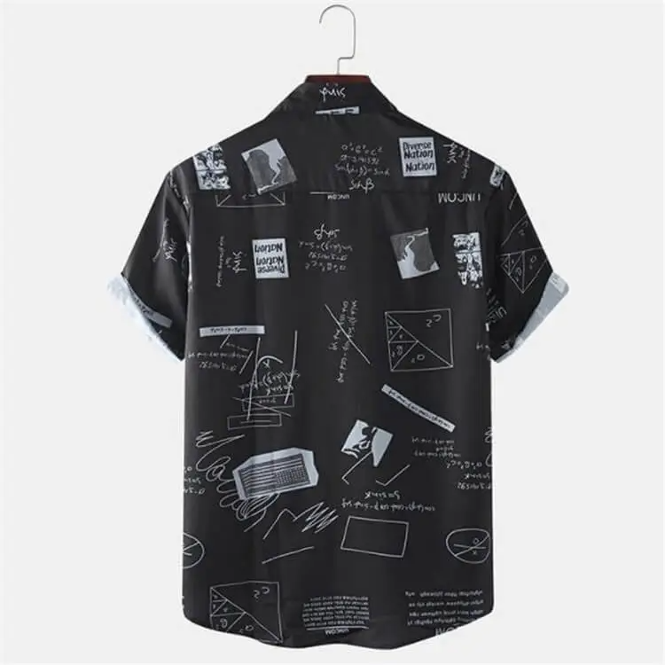 Men Fashion Letter Printed Loose Sandy Beach Shirt