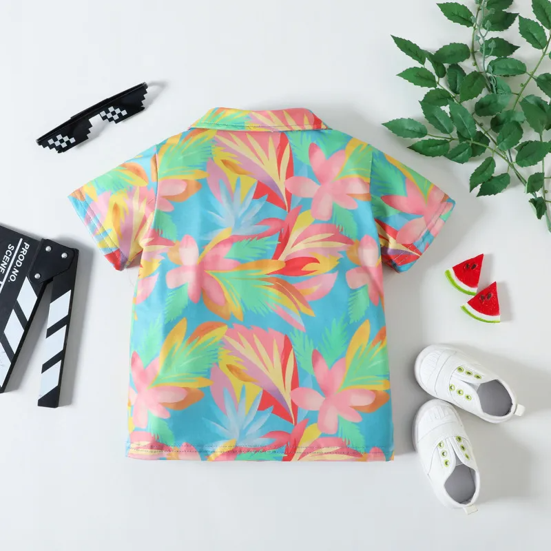 Children Kids Baby Fashion Boys Beach Casual Tropical Plant Print Shirt