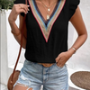 Fashion Casual Women V-Neck Lace Casual Solid Color Ruffled Cap Sleeve Blouse