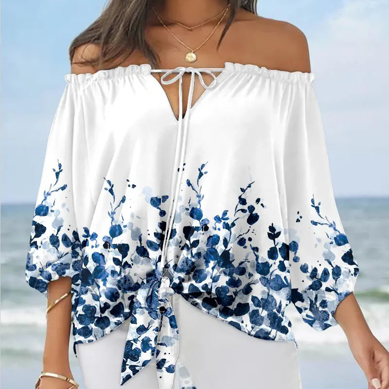 Women Elegant Bohemian Sexy Fashion Floral Print Off-The-Shoulder Top