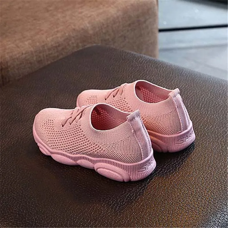 Fashion Boy Girl Solid Color Breathable Stretch Mesh Sport Run Sneakers Shoes