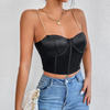 Women Sexy Black Golden Chain Spaghetti Strap Slim-Fit Cropped Camis Corset