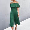 Women Solid Color One-Shoulder Loose Casual Sling Jumpsuit